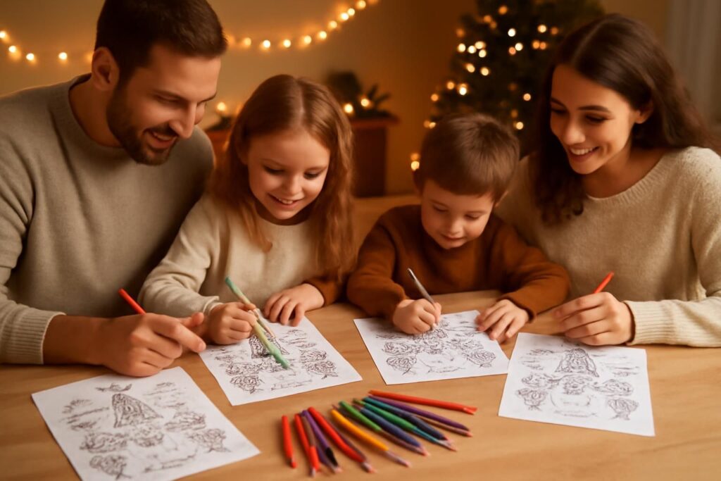 téléchargez gratuitement des coloriages de noël au format a4, parfaits pour un atelier créatif en famille et partager un moment convivial pendant les fêtes.