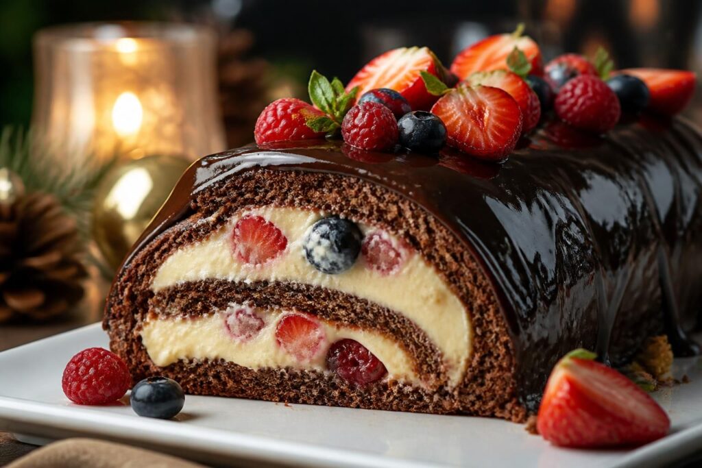 découvrez nos délicieuses recettes de bûche crème pâtissière aux saveurs gourmandes de chocolat, vanille et fruits rouges, parfaites pour vos fêtes.