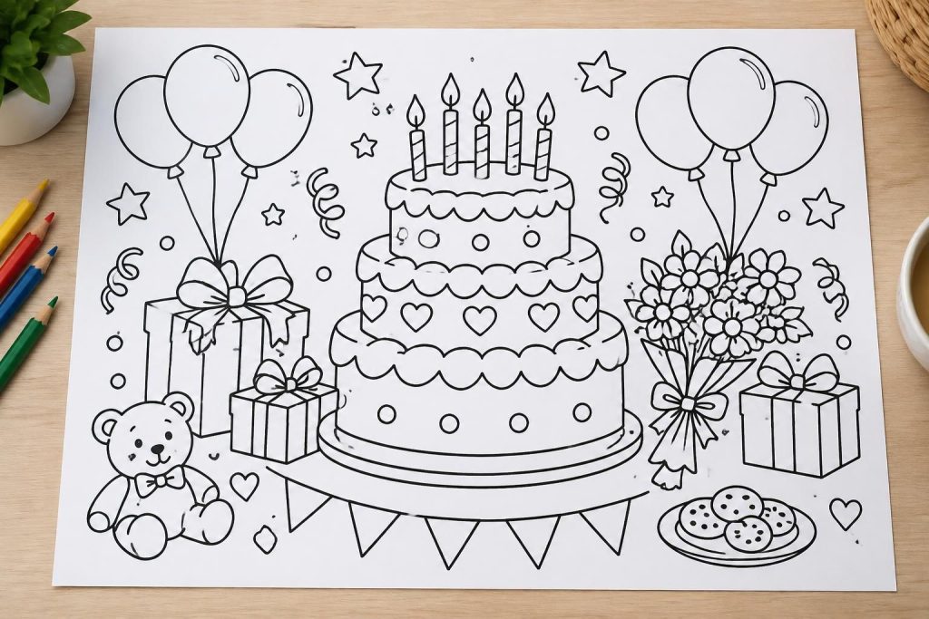 téléchargez gratuitement un coloriage d’anniversaire à imprimer pour papa, maman, mamie ou papy, et offrez-leur une jolie surprise personnalisée.