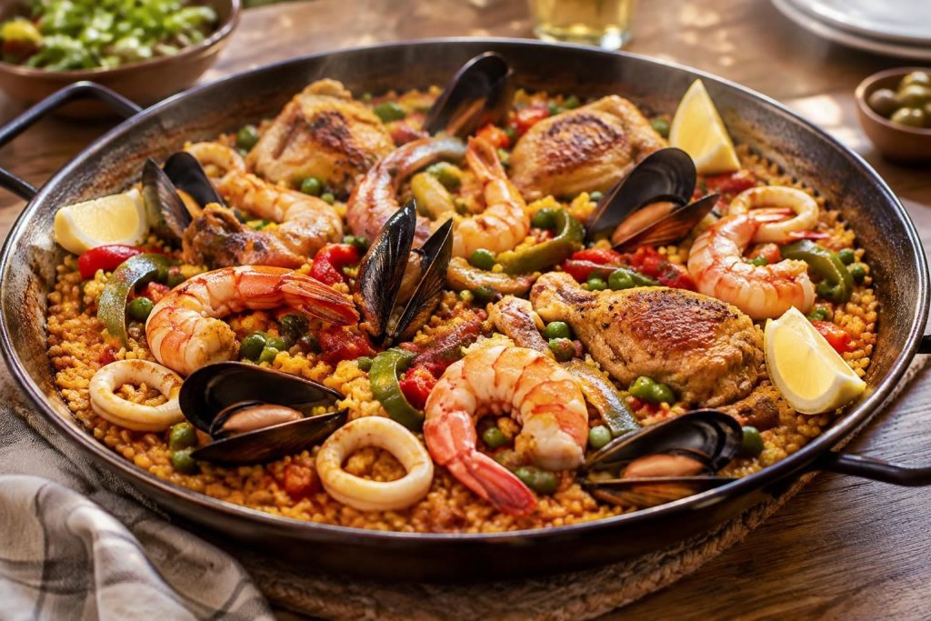 découvrez une recette facile de paella aux fruits de mer surgelés, à préparer avec ou sans poulet pour un repas convivial et savoureux.